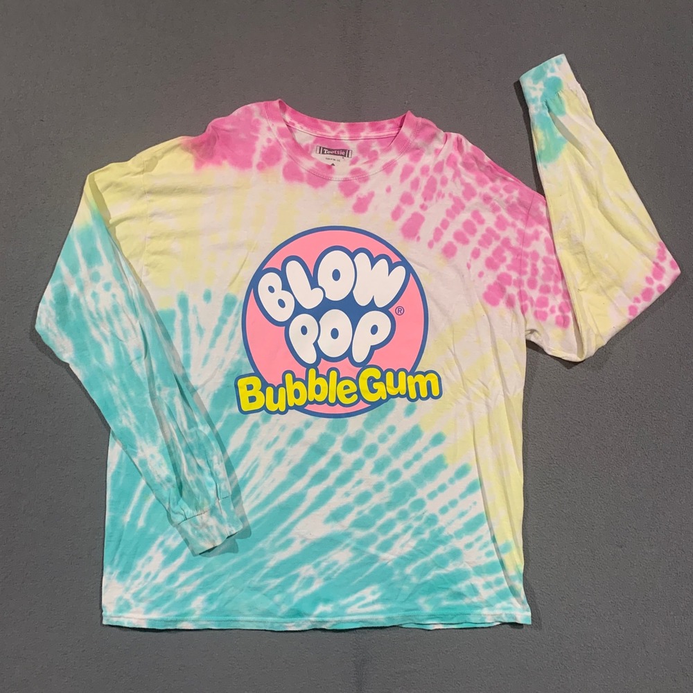 Tootsie Blow Pop Bubble Gum Tie Dye Long Sleeve‎ Graphic T-Shirt XL Pink Blue